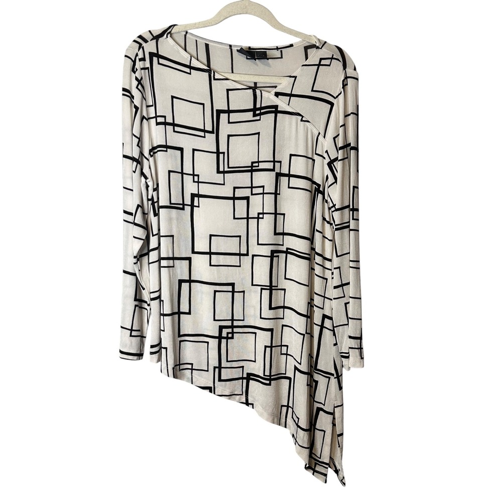 Chicos Travelers 2P Asymmetrical Geometric Tunic Travel Stretch Career Resort